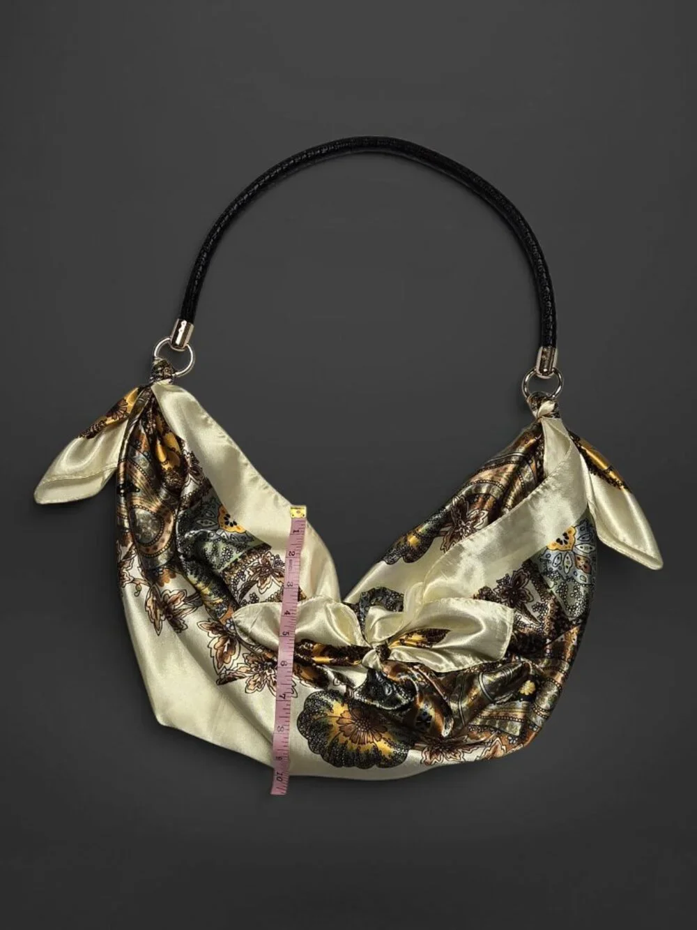 Japanese Furoshiki Scarf Ivory Orange Paisley Floral Slouch Hobo Shoulder Purse